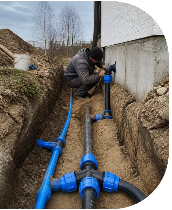 Монтаж наружного водопровода на участке под ключ в Уфе
